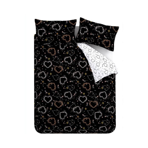 Černobílé povlečení na dvoulůžko 200x200 cm Cosmic Hearts and Stars – Catherine Lansfield-image-2