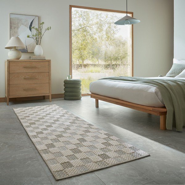 Zelený pratelný běhoun s příměsí bavlny 80x230 cm Muted Checkerboard – Flair Rugs-image-1