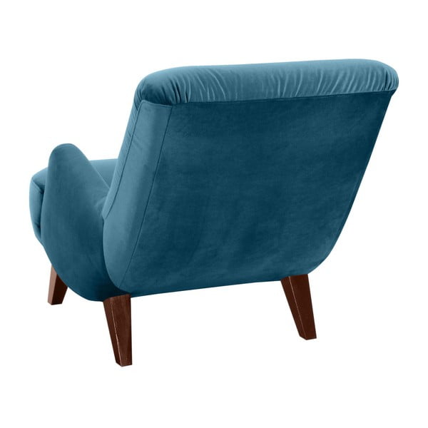 Petrolejově modré křeslo s hnědými nohami Max Winzer Brandford Suede-image-2