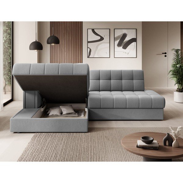 Šedá sametová rozkládací rohová pohovka (levý roh/s lenoškou) Blezalt – ELTAP-image-3