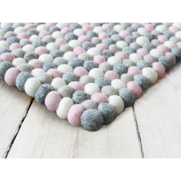 Růžovo-šedý kuličkový vlněný koberec Wooldot Ball Rugs, 100 x 150 cm