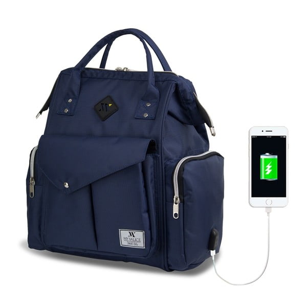 Tmavě modrý batoh pro maminky s USB portem My Valice HAPPY MOM Baby Care Backpack