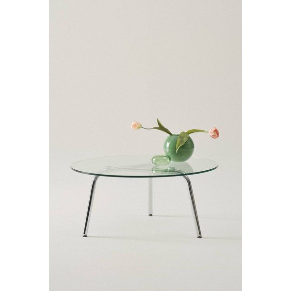 Kulatý konferenční stolek se skleněnou deskou v leskle stříbrné barvě ø 90 cm Kyvik – Jotex-image-1