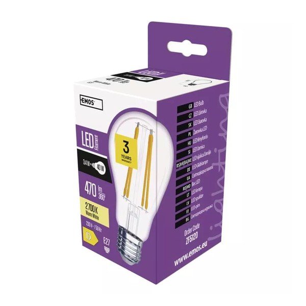 Teplá LED filamentová žárovka E27, 3 W – EMOS-image-1