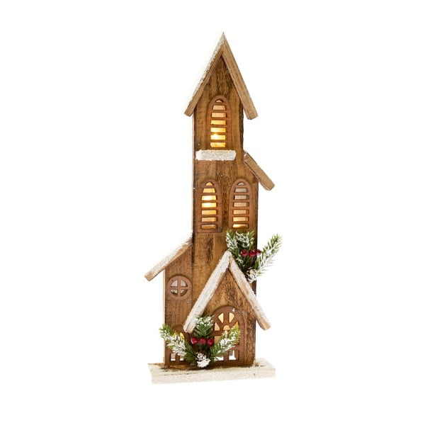 Dřevěná dekorace ve tvaru domečku se světlem Dakls, výška 40 cm