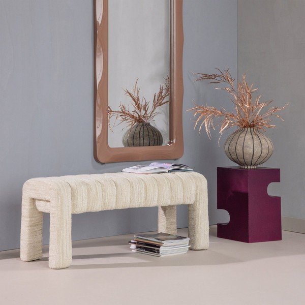 Béžová polstrovaná lavice z textilie bouclé Frex – WOOOD-image-3