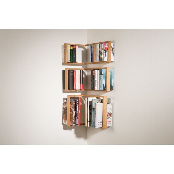 Rohová knižní police z dubového dřeva das kleine b b3, výška 34 cm-image-1