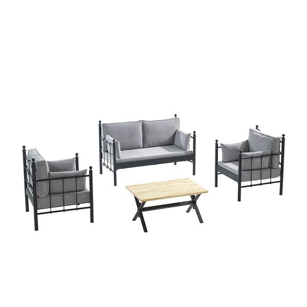 Zahradní lounge set v černé a světle šedé barvě pro 4 Lalas – Floriane Garden