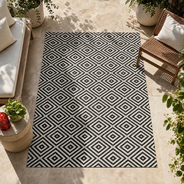 Černo-bílý venkovní koberec NORTHRUGS Karo, 80 x 200 cm-image-1