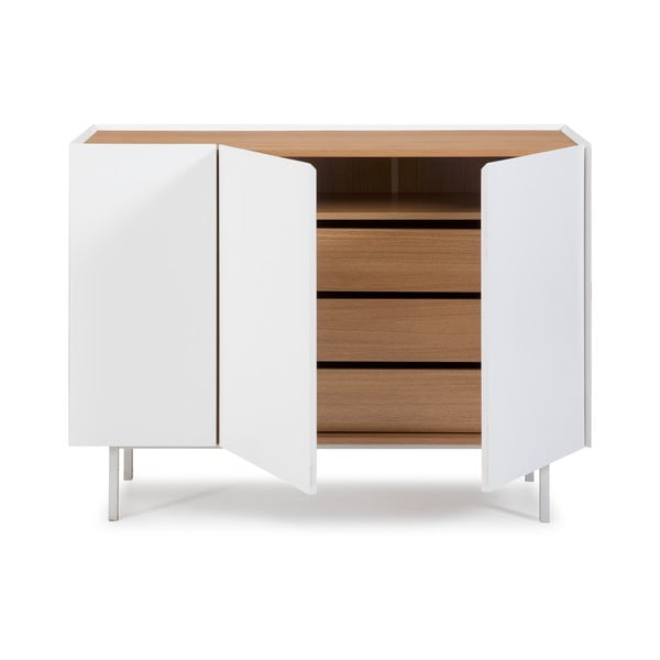 Bílá nízká komoda v dekoru dubu 110x85 cm Arista – Teulat-image-3