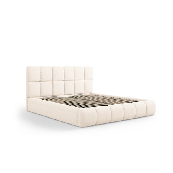 Krémová čalouněná dvoulůžková postel s úložným prostorem s roštem 140x200 cm Bellis – Micadoni Home