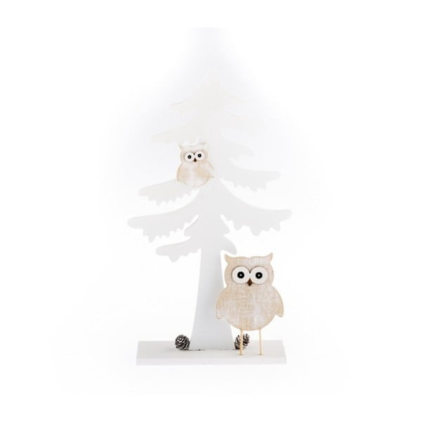Bílá dřevěná dekorace Dakls Owly Tree
