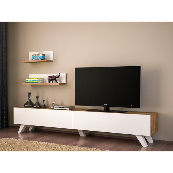 Bílá/přírodní TV  sestava  v dekoru ořechu 60x14,5 cm Amerika – Kalune Design-image-1