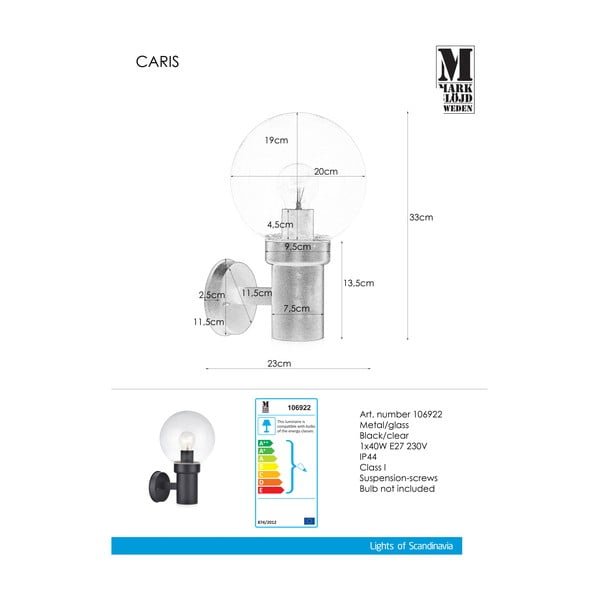 Černé nástěnné svítidlo Markslöjd Caris-image-2