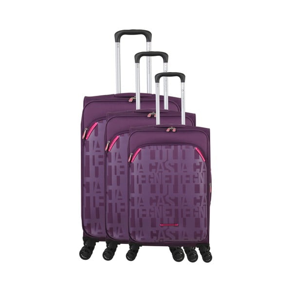 Sada 3 fialových zavazadel na 4 kolečkách Lulucastagnette Bellatrice