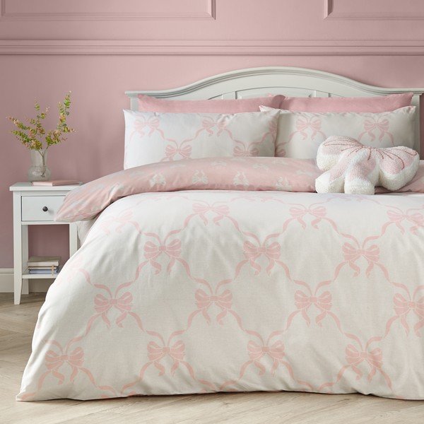 Růžové povlečení na dvoulůžko 200x200 cm Pretty Bows – Catherine Lansfield-image-4