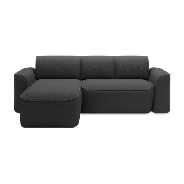Antracitová rohová pohovka z textilie bouclé (levý roh/s lenoškou) Ume – ELTAP