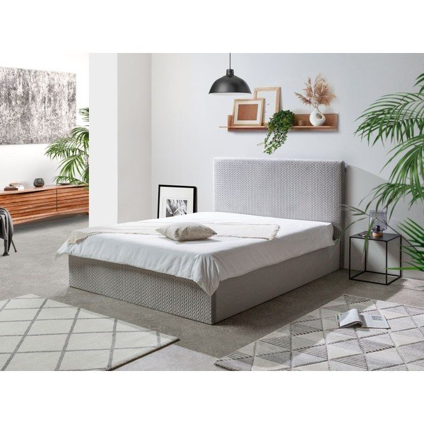 Šedá čalouněná dvoulůžková postel s úložným prostorem s roštem 160x200 cm Adele – Bobochic Paris-image-1