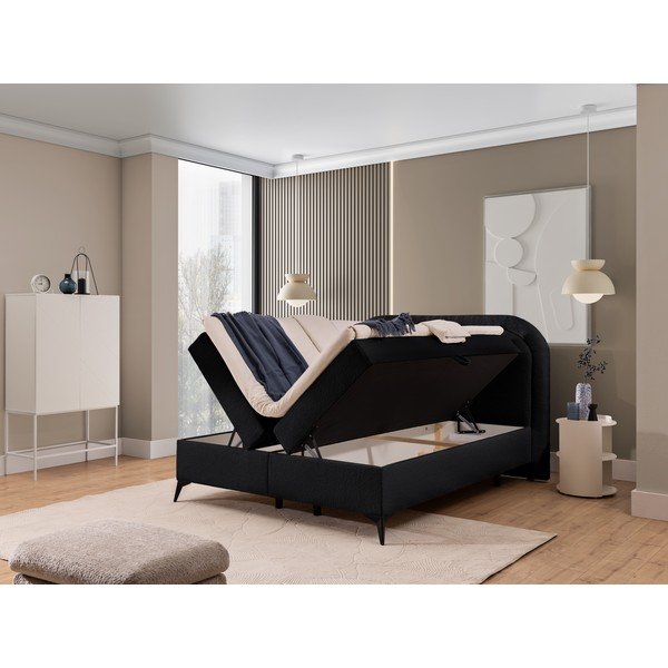 Černá boxspring postel s úložným prostorem 140x200 cm Ornes – Ropez-image-2