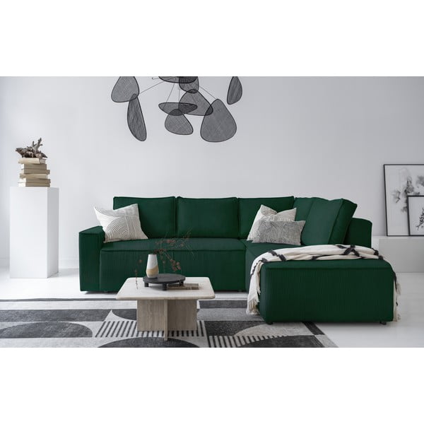 Tmavě zelená manšestrová rozkládací rohová pohovka (pravý roh) Brave Dave – Miuform-image-1