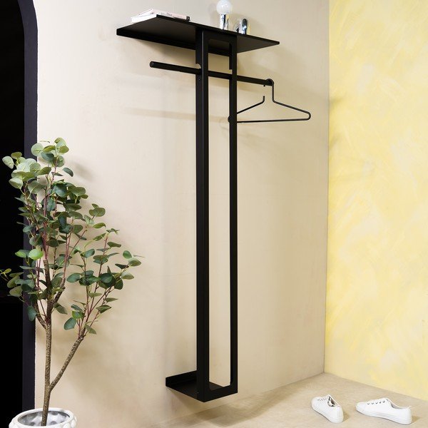 Černý ocelový nástěnný věšák s poličkou 70 cm Luno Large – Spinder Design-image-1