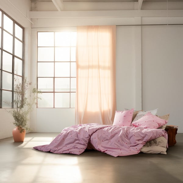 Růžové povlečení na jednolůžko z bavlněného perkálu 140x200 cm Daisy – JUNA-image-4