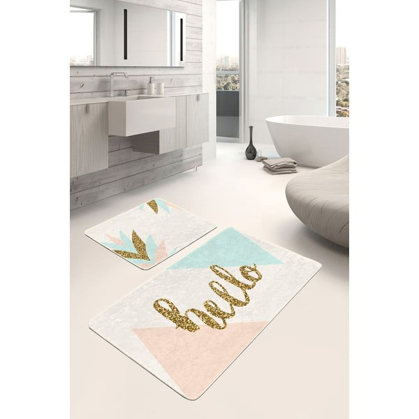 Sametové koupelnové předložky v krémové a zlaté barvě v sadě 2 ks 60x100 cm Hello – Mila Home-image-1