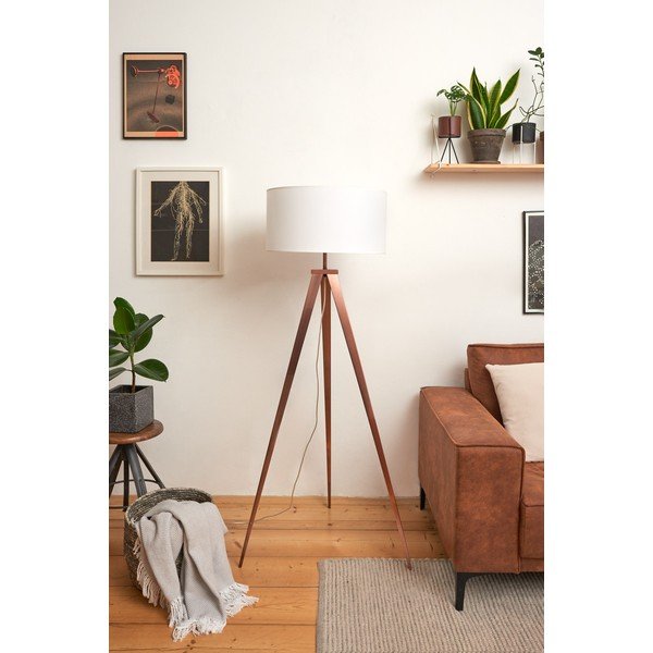 Stojací lampa s měděnými kovovými nohami a bílým stínidlem Bonami Essentials Kiki-image-4