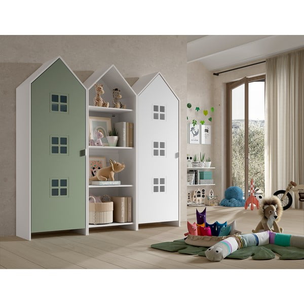 Bílo-zelená otevřená dětská šatní skříň 173x171,5 cm CASAMI BRUGES – Vipack-image-1