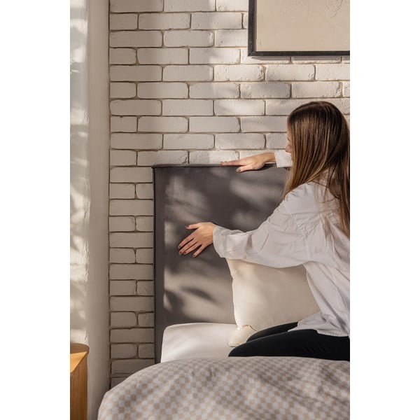 Šedá čalouněná dvoulůžková postel s úložným prostorem s roštem 160x200 cm Thessa Bold – Bonami Selection-image-3