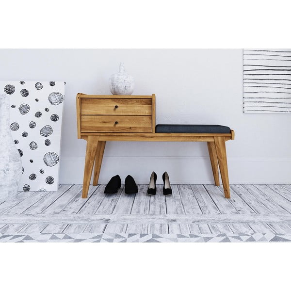 Lavice se zásuvkami z dubového dřeva s modrým sedákem Retro - The Beds-image-2