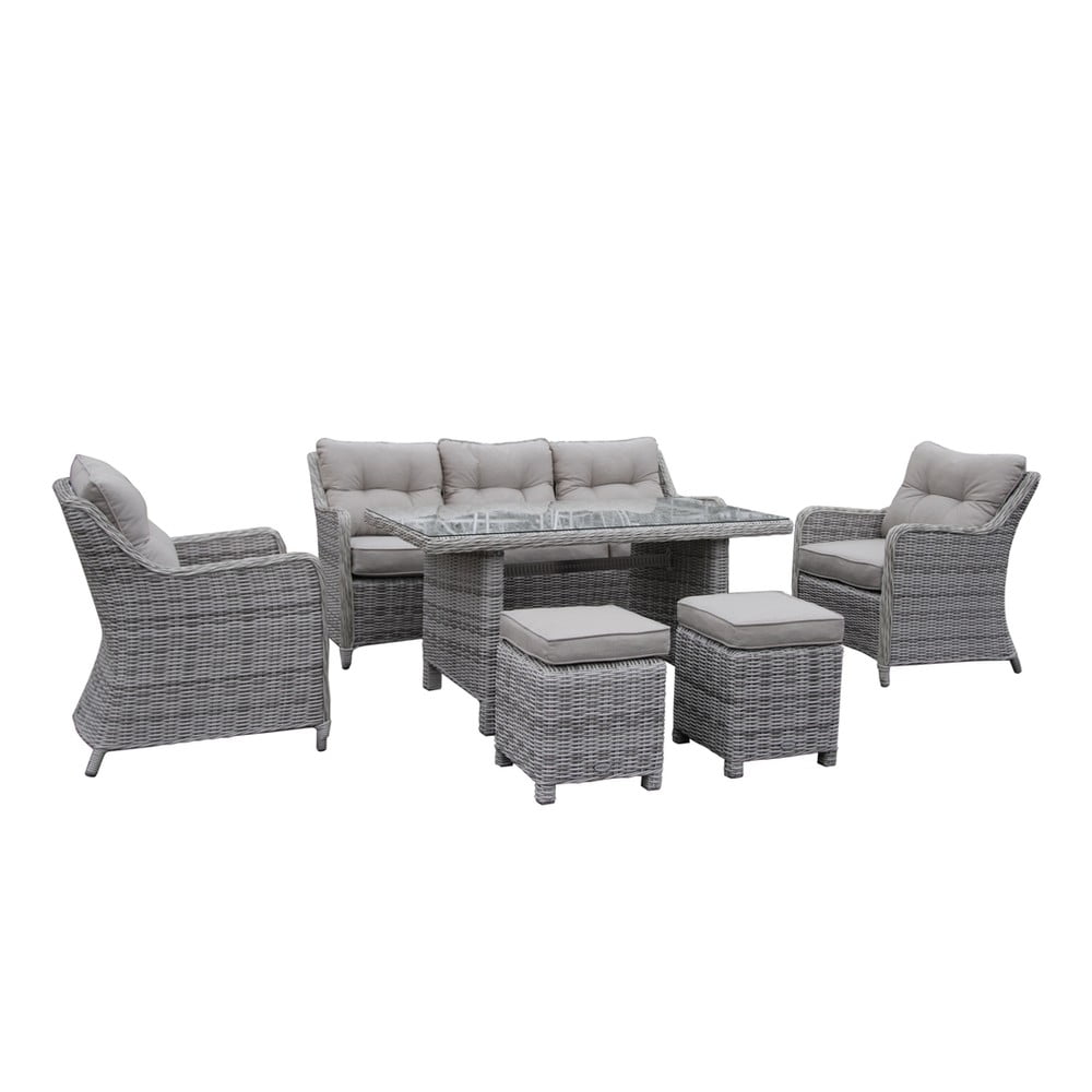 Šedý zahradní lounge set z umělého ratanu pro 7 San Diego – Rojaplast