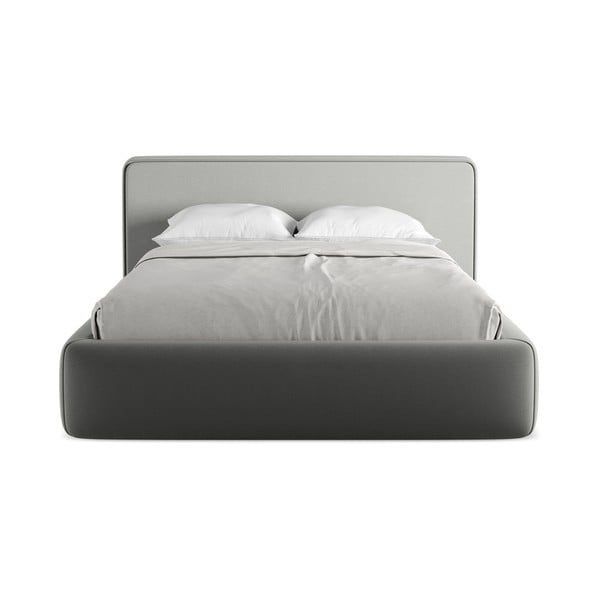 Šedá čalouněná dvoulůžková postel s úložným prostorem s roštem 140x200 cm Kiana – Makamii-image-4