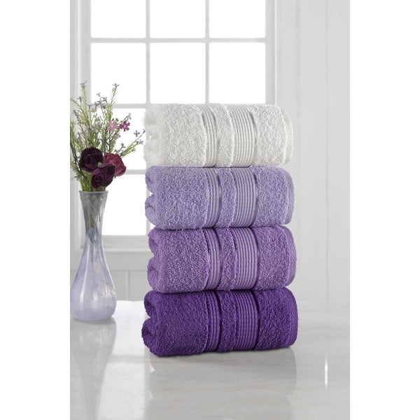 Sada 4 ručníků Pure Cotton Purple, 50 x 85 cm