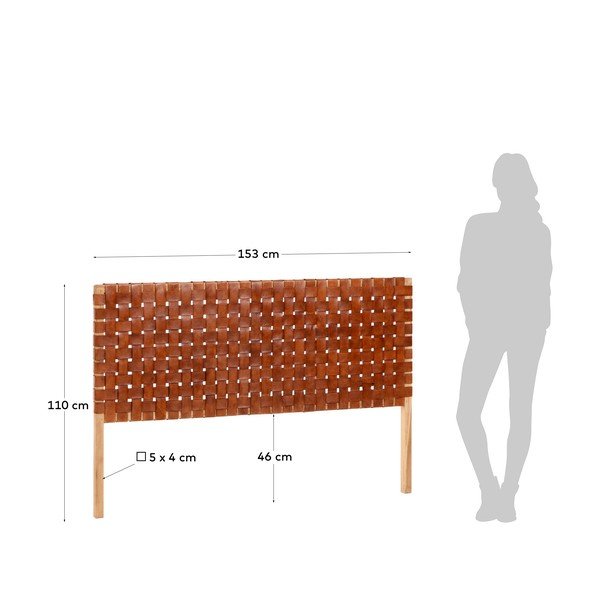 Čelo postele z teakového dřeva a z kůže Kave Home Calixta, 153 x 110 cm-image-4