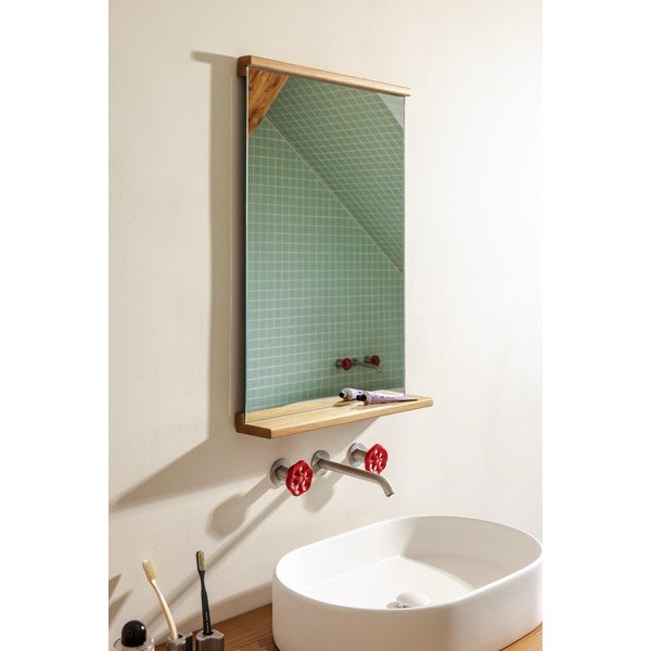 Nástěnné zrcadlo s poličkou  s dřevěným rámem 50x75 cm Lun – noo.ma-image-3