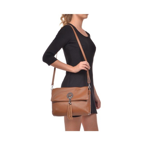 Koňakově hnědá kožená kabelka crossbody Roberta M Elisa-image-4