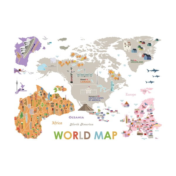 Dětská samolepka na zeď 120x150 cm Giant World Map – Ambiance-image-1