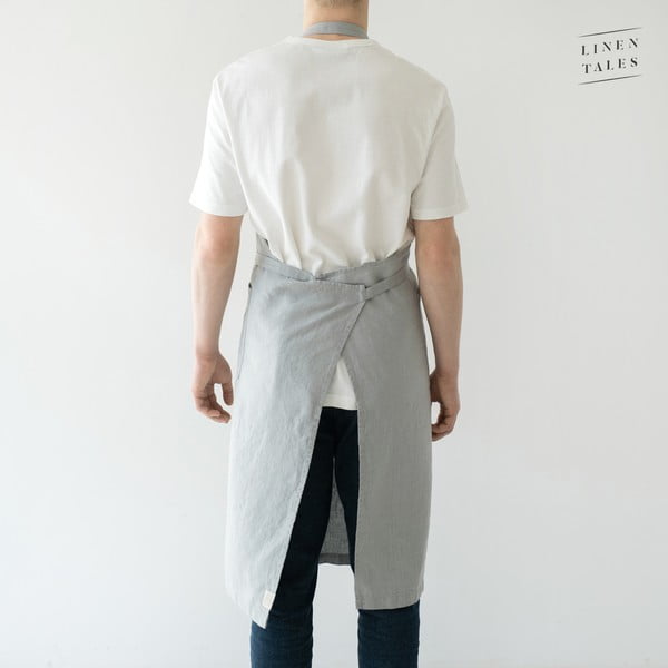Světle šedá lněná zástěra Linen Tales Chef, délka 100 cm-image-2