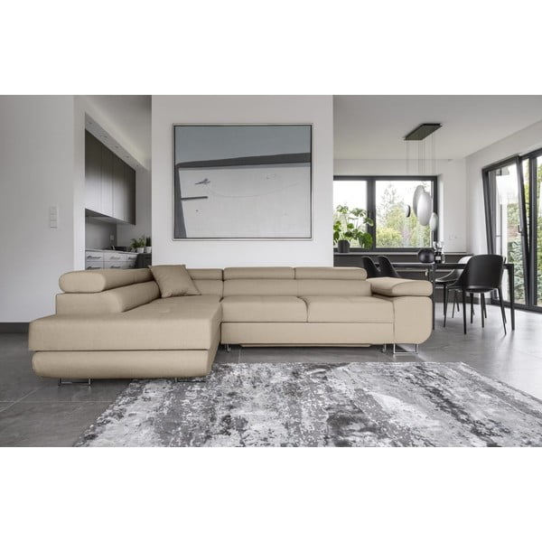 Béžová rozkládací/s úložným prostorem rohová pohovka (levý roh/do L) Anton – ELTAP-image-1