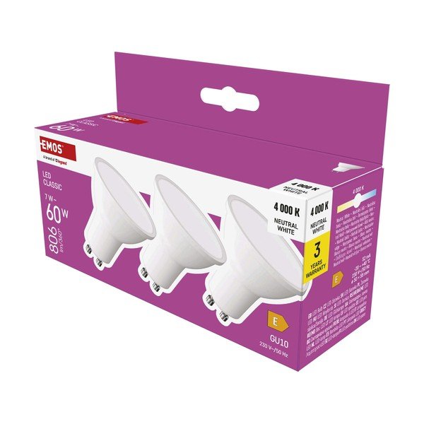 Neutrální bílé LED žárovky v sadě 3 ks GU10, 7 W – EMOS-image-3