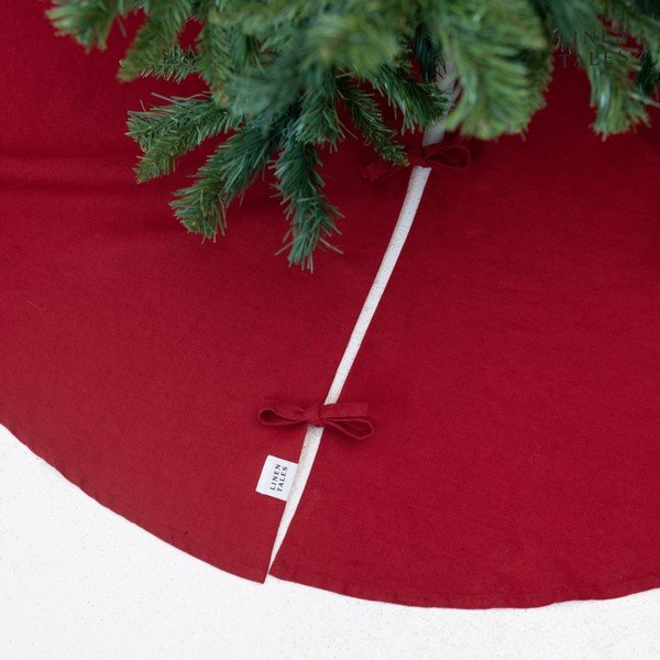 Červený kulatý koberec pod vánoční stromek ø 125 cm – Linen Tales-image-1