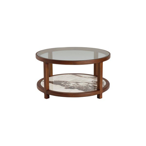 Hnědý kulatý konferenční stolek se skleněnou deskou ø 80 cm Classeno – Ellos Home-image-3