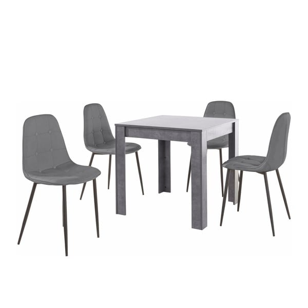 Set šedého jídelního stolu a 4 šedých jídelních židlí Støraa Lori Lamar Duro