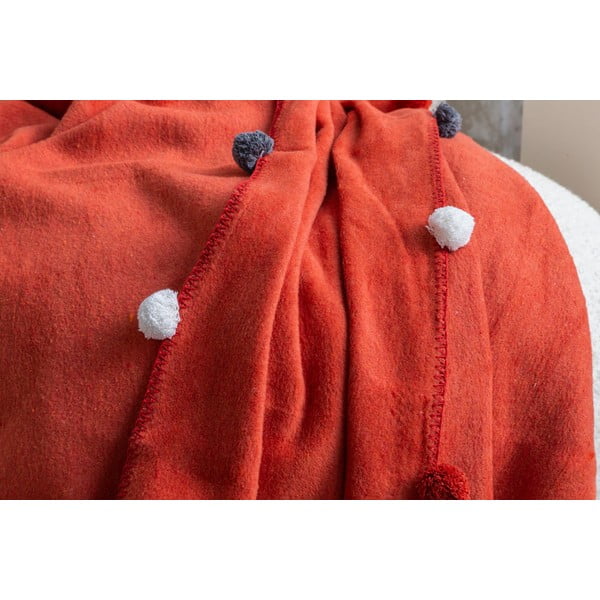 Fleecový přehoz v cihlové barvě 150x200 cm Pom Pom – Mijolnir-image-3