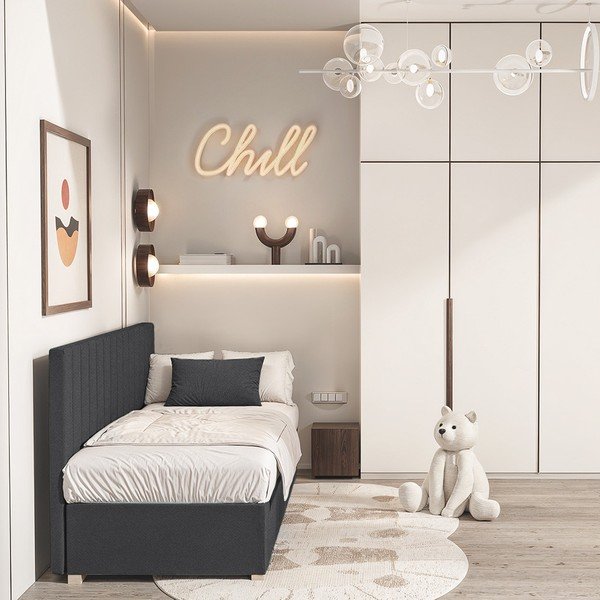 Tmavě modrá dětská postel s úložným prostorem s matrací 90x200 cm Chill – Ghado-image-1
