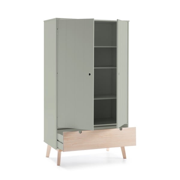 Zelená dětská šatní skříň s nohami z borovicového dřeva Marckeric Kiara-image-3