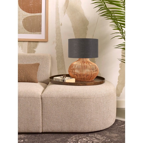 Stolní lampa s textilním stínidlem v tmavě šedo-přírodní barvě (výška 48 cm) Kalahari – Good&Mojo-image-3