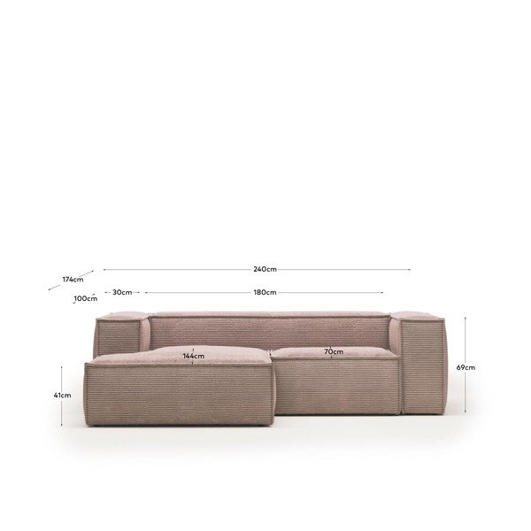 Světle růžová manšestrová rohová pohovka (levý roh) Blok – Kave Home-image-4