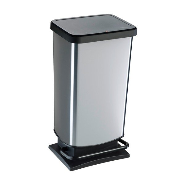 Nášlapný plastový odpadkový koš ve stříbrné barvě 40 l Paso – Rotho